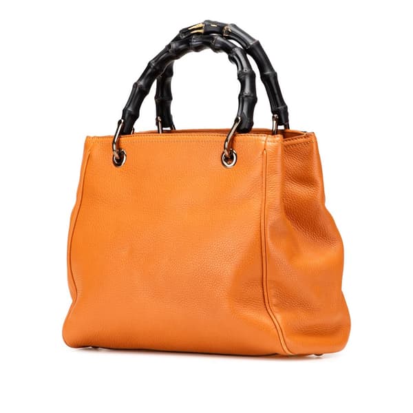 Pre-owned Gucci Small Calfskin Bamboo Shopper Satchel Orange