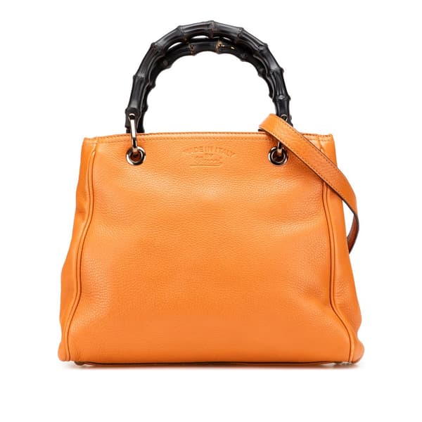Pre-owned Gucci Small Calfskin Bamboo Shopper Satchel Orange