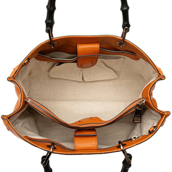 Pre-owned Gucci Medium Calfskin Bamboo Shopper Satchel Orange