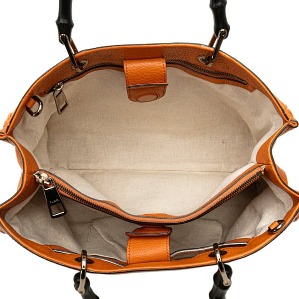 Pre-owned Gucci Medium Calfskin Bamboo Shopper Satchel Orange