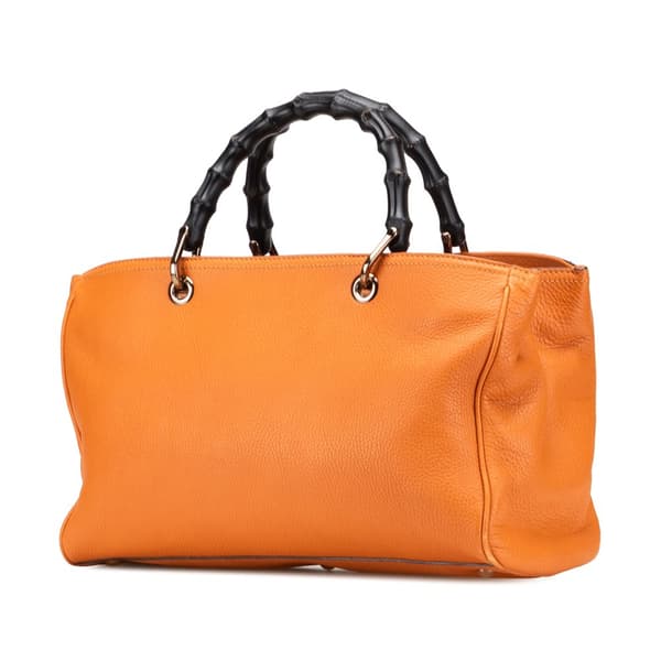 Pre-owned Gucci Medium Calfskin Bamboo Shopper Satchel Orange