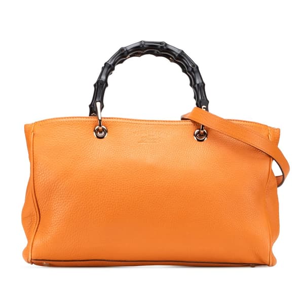 Pre-owned Gucci Medium Calfskin Bamboo Shopper Satchel Orange