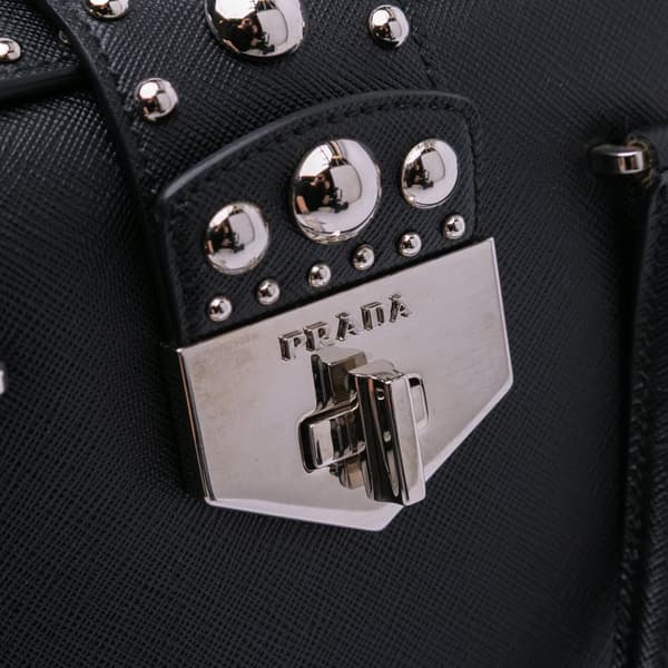 Pre-owned Prada Studded Saffiano Handbag Black