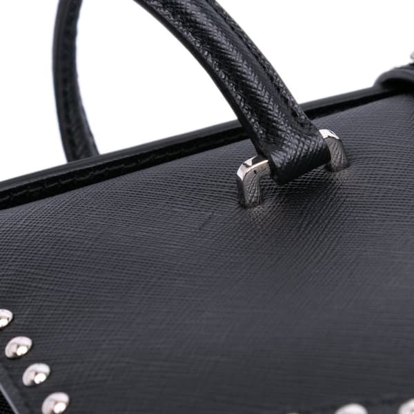 Pre-owned Prada Studded Saffiano Handbag Black