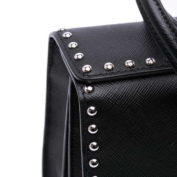 Pre-owned Prada Studded Saffiano Handbag Black