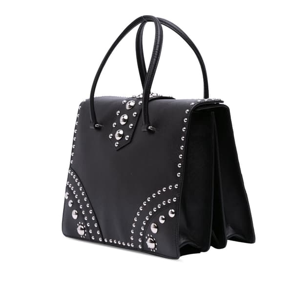 Pre-owned Prada Studded Saffiano Handbag Black