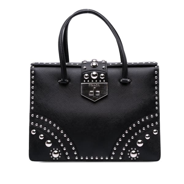 Pre-owned Prada Studded Saffiano Handbag Black