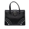 Miniatyrbillede 1 af 10: Pre-owned Prada Studded Saffiano Handbag Black