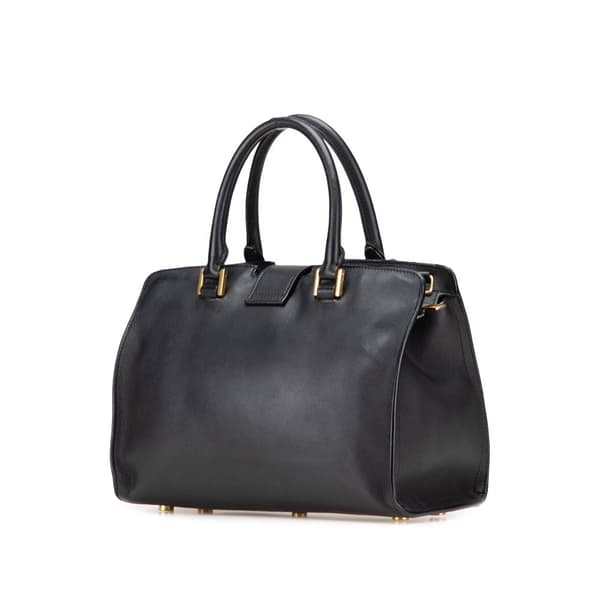 Pre-owned Saint Laurent Baby Leather Monogram Cabas Satchel Black