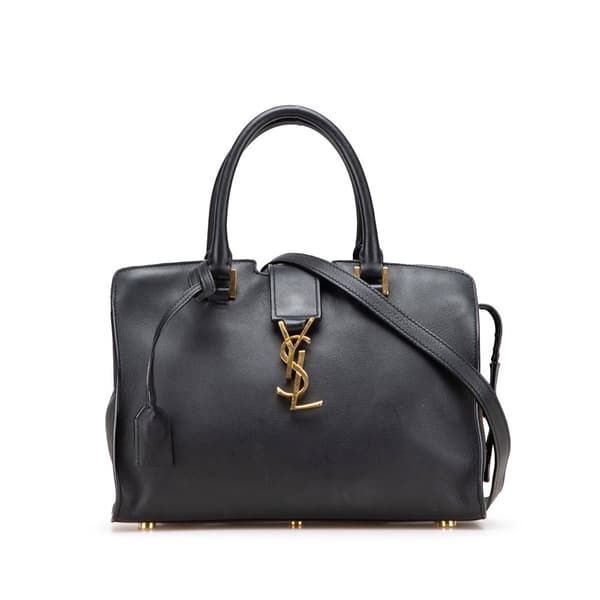 Pre-owned Saint Laurent Baby Leather Monogram Cabas Satchel Black