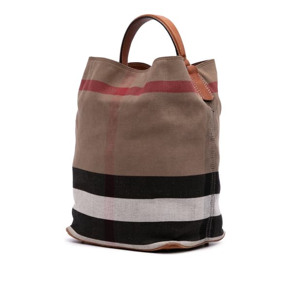 Pre-owned Burberry Medium Mega Check Canvas Ashby Bucket Bag Brown