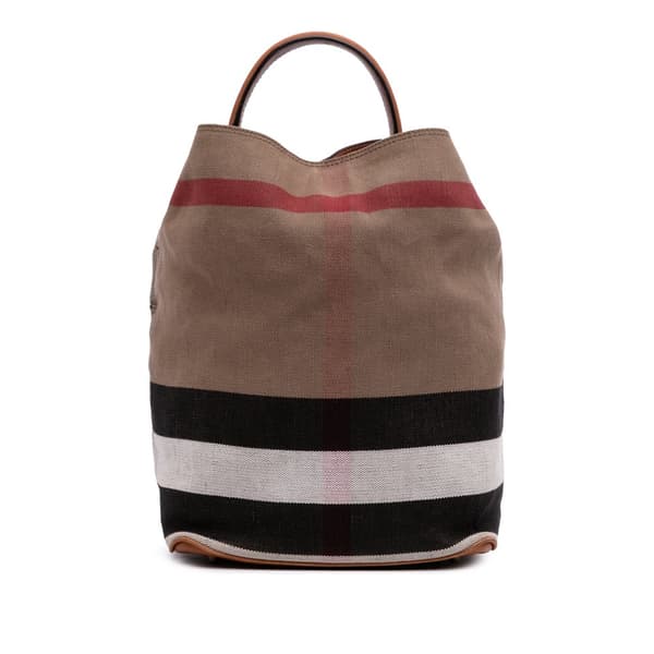 Pre-owned Burberry Medium Mega Check Canvas Ashby Bucket Bag Brown