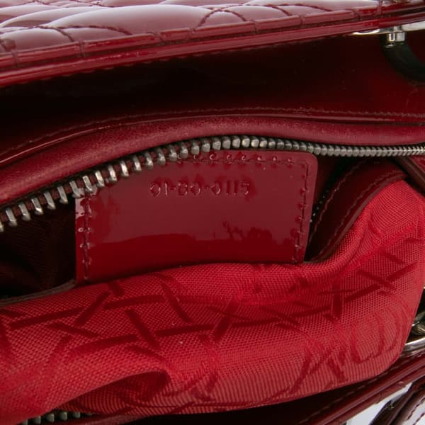 Pre-owned Dior Medium Patent Cannage Lady Dior Red