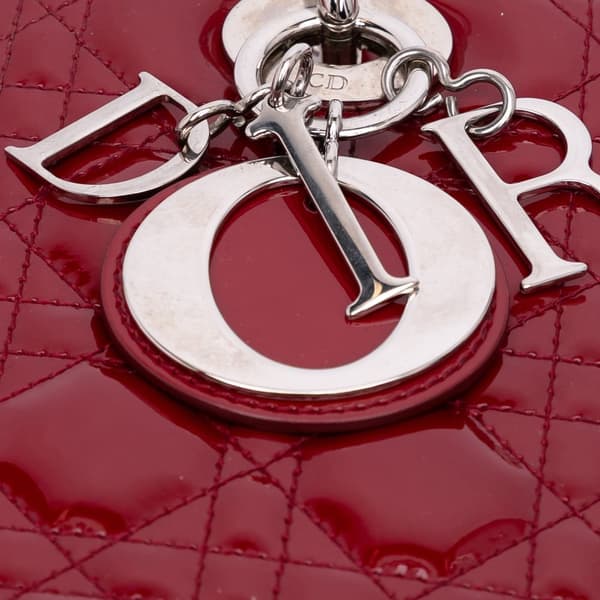 Pre-owned Dior Medium Patent Cannage Lady Dior Red