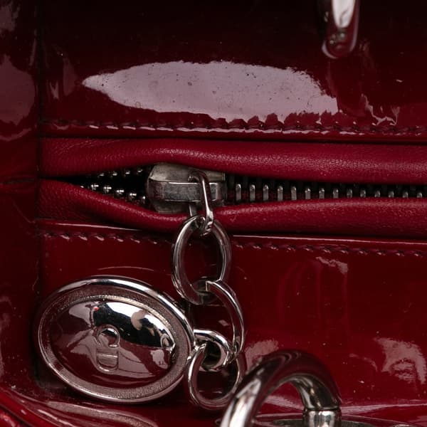 Pre-owned Dior Medium Patent Cannage Lady Dior Red