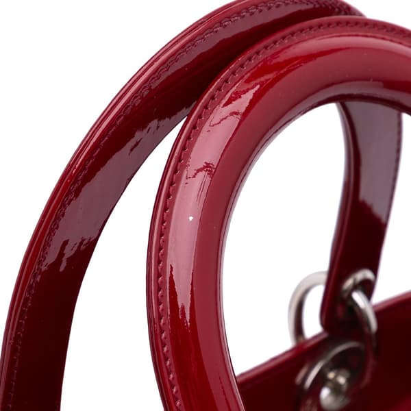 Pre-owned Dior Medium Patent Cannage Lady Dior Red