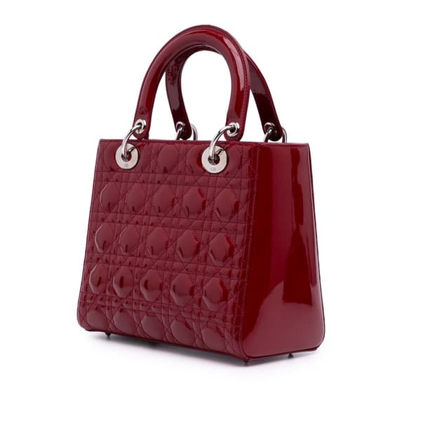 Pre-owned Dior Medium Patent Cannage Lady Dior Red