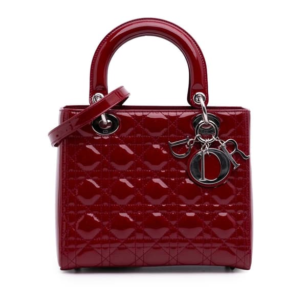 Pre-owned Dior Medium Patent Cannage Lady Dior Red