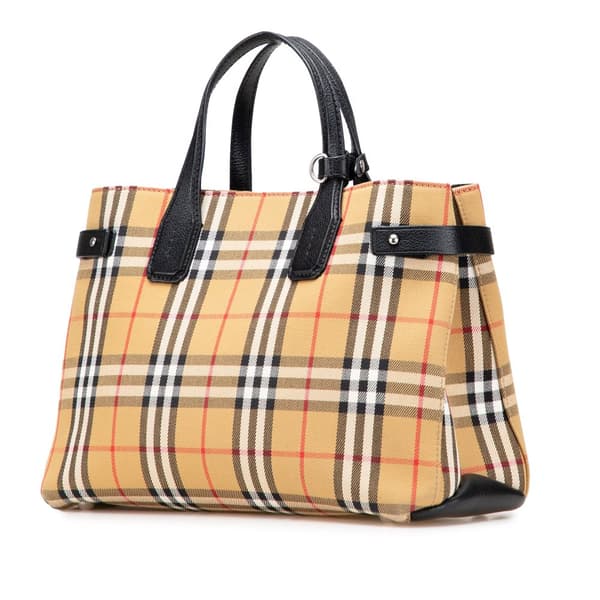 Pre-owned Burberry Medium House Check Canvas Banner Satchel Brown