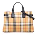 Miniatyrbild 1 av 10: Pre-owned Burberry Medium House Check Canvas Banner Satchel Brown
