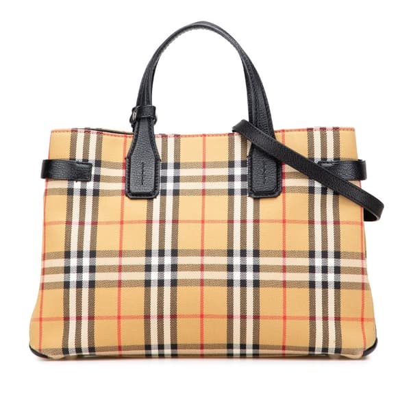 Pre-owned Burberry Medium House Check Canvas Banner Satchel Brown
