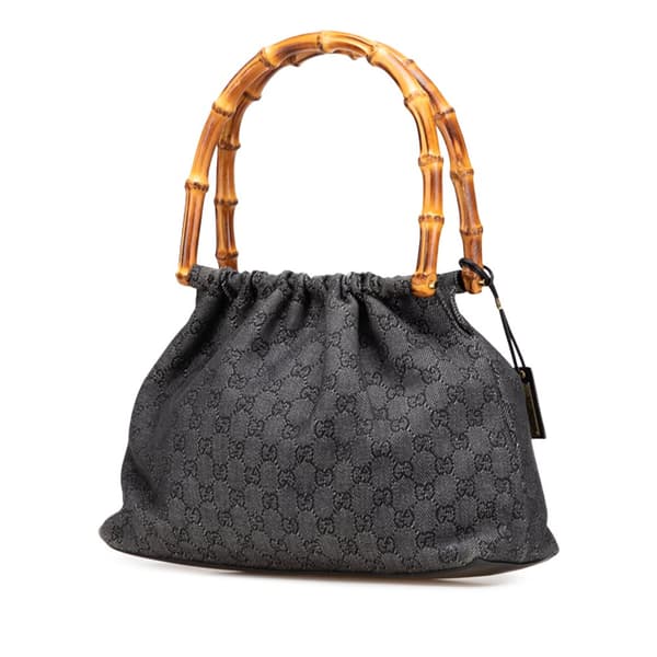 Pre-owned Gucci GG Denim Bamboo Handbag Gray