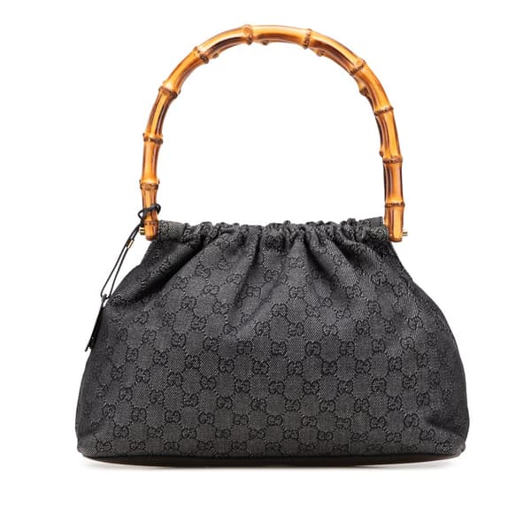 Pre-owned Gucci GG Denim Bamboo Handbag Gray