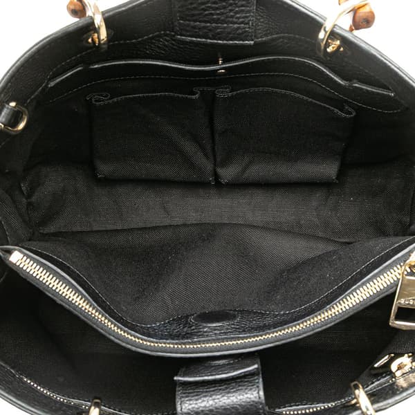 Pre-owned Gucci Medium Calfskin Bamboo Shopper Satchel Black