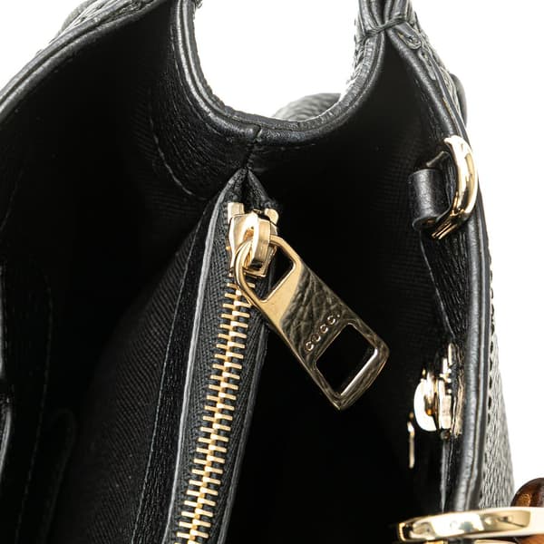 Pre-owned Gucci Medium Calfskin Bamboo Shopper Satchel Black