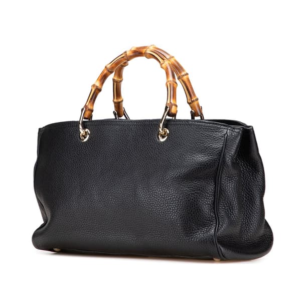 Pre-owned Gucci Medium Calfskin Bamboo Shopper Satchel Black