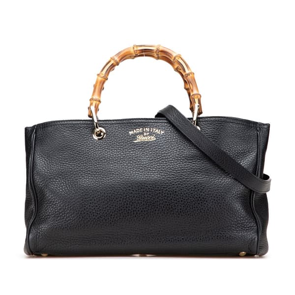 Pre-owned Gucci Medium Calfskin Bamboo Shopper Satchel Black