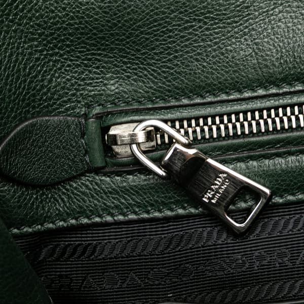 Pre-owned Prada Glace Calf Twin Pocket Satchel Green