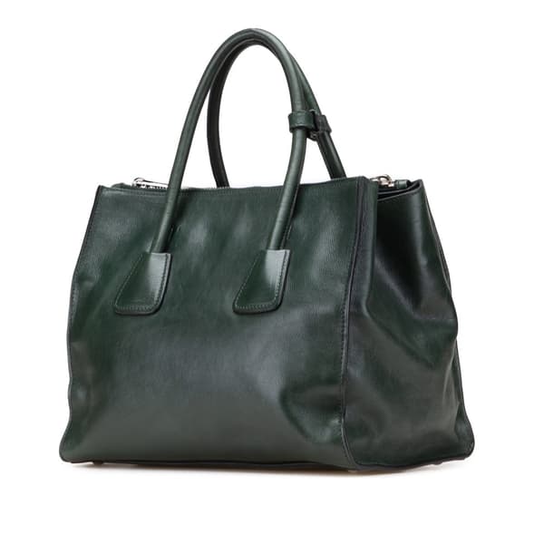Pre-owned Prada Glace Calf Twin Pocket Satchel Green