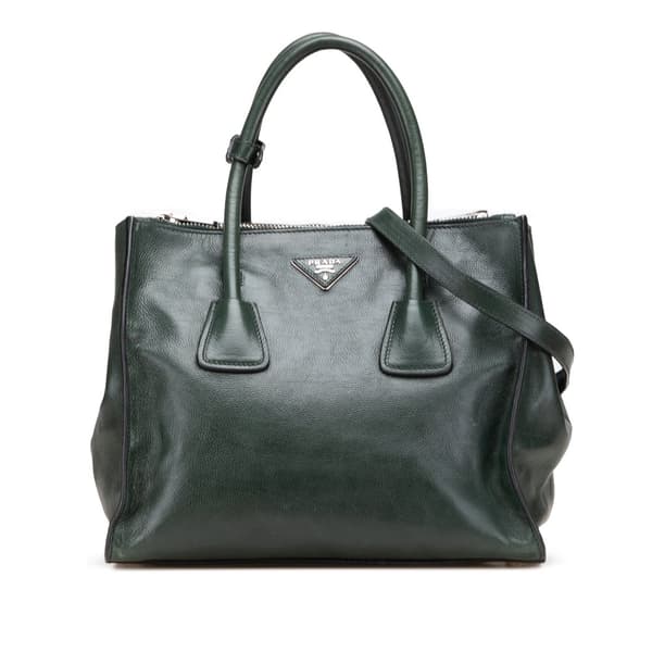 Pre-owned Prada Glace Calf Twin Pocket Satchel Green