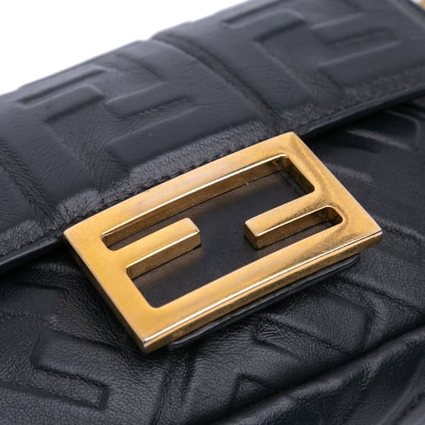 Pre-owned Fendi Mini Zucca Embossed Leather Baguette Satchel Black