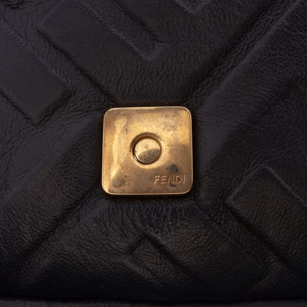 Pre-owned Fendi Mini Zucca Embossed Leather Baguette Satchel Black
