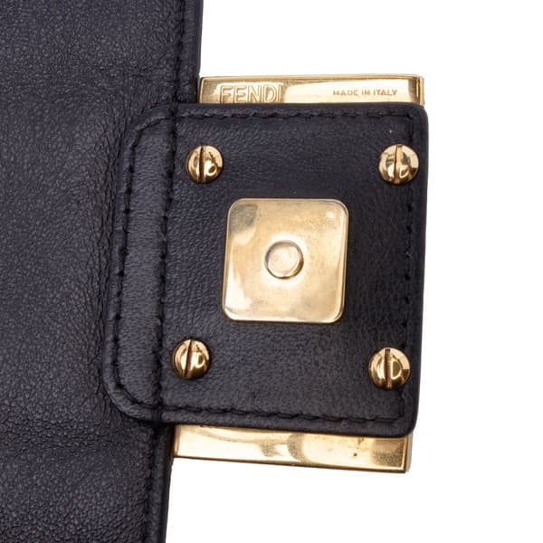 Pre-owned Fendi Mini Zucca Embossed Leather Baguette Satchel Black