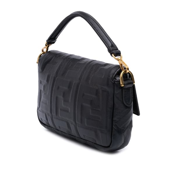 Pre-owned Fendi Mini Zucca Embossed Leather Baguette Satchel Black