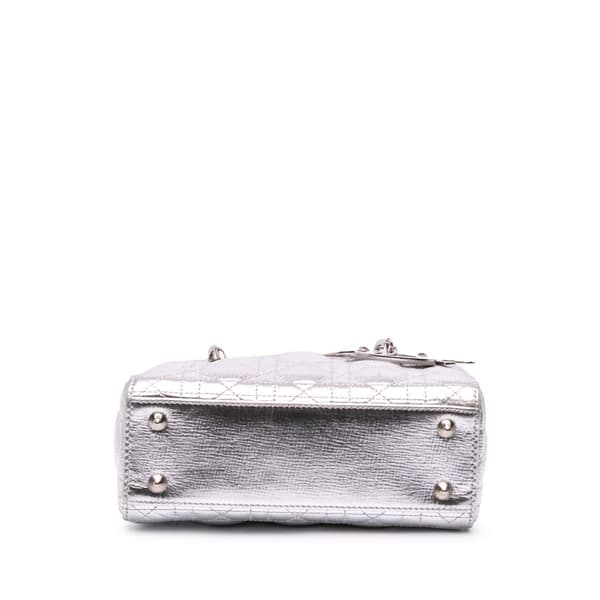 Pre-owned Dior Small Metallic Grained Calfskin Cannage My ABCDior Lady Dior Silver