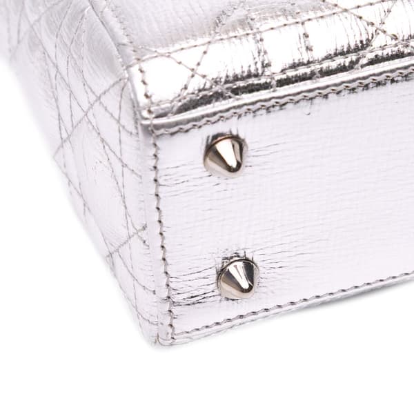 Pre-owned Dior Small Metallic Grained Calfskin Cannage My ABCDior Lady Dior Silver