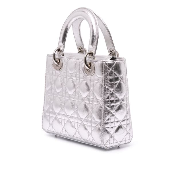Pre-owned Dior Small Metallic Grained Calfskin Cannage My ABCDior Lady Dior Silver