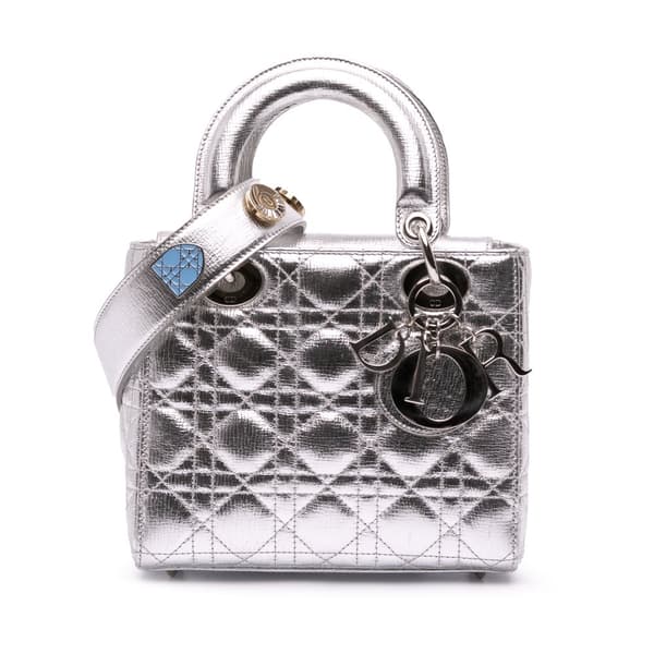 Pre-owned Dior Small Metallic Grained Calfskin Cannage My ABCDior Lady Dior Silver