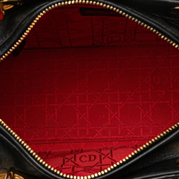 Pre-owned Dior Medium Lambskin Cannage Lady Dior Black