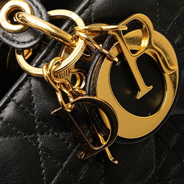 Pre-owned Dior Medium Lambskin Cannage Lady Dior Black