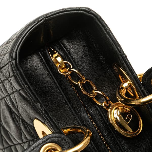 Pre-owned Dior Medium Lambskin Cannage Lady Dior Black