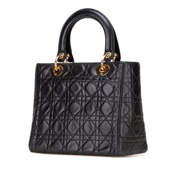 Pre-owned Dior Medium Lambskin Cannage Lady Dior Black