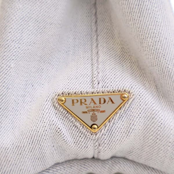 Pre-owned Prada Small Denim Canapa Logo Satchel Gray