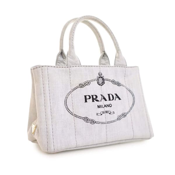 Pre-owned Prada Small Denim Canapa Logo Satchel Gray