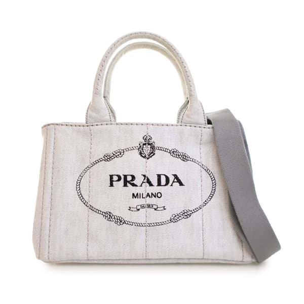 Pre-owned Prada Small Denim Canapa Logo Satchel Gray