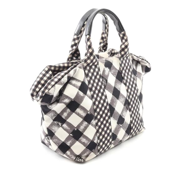 Pre-owned Chanel Small Canvas Printed CC Gingham Handbag Black